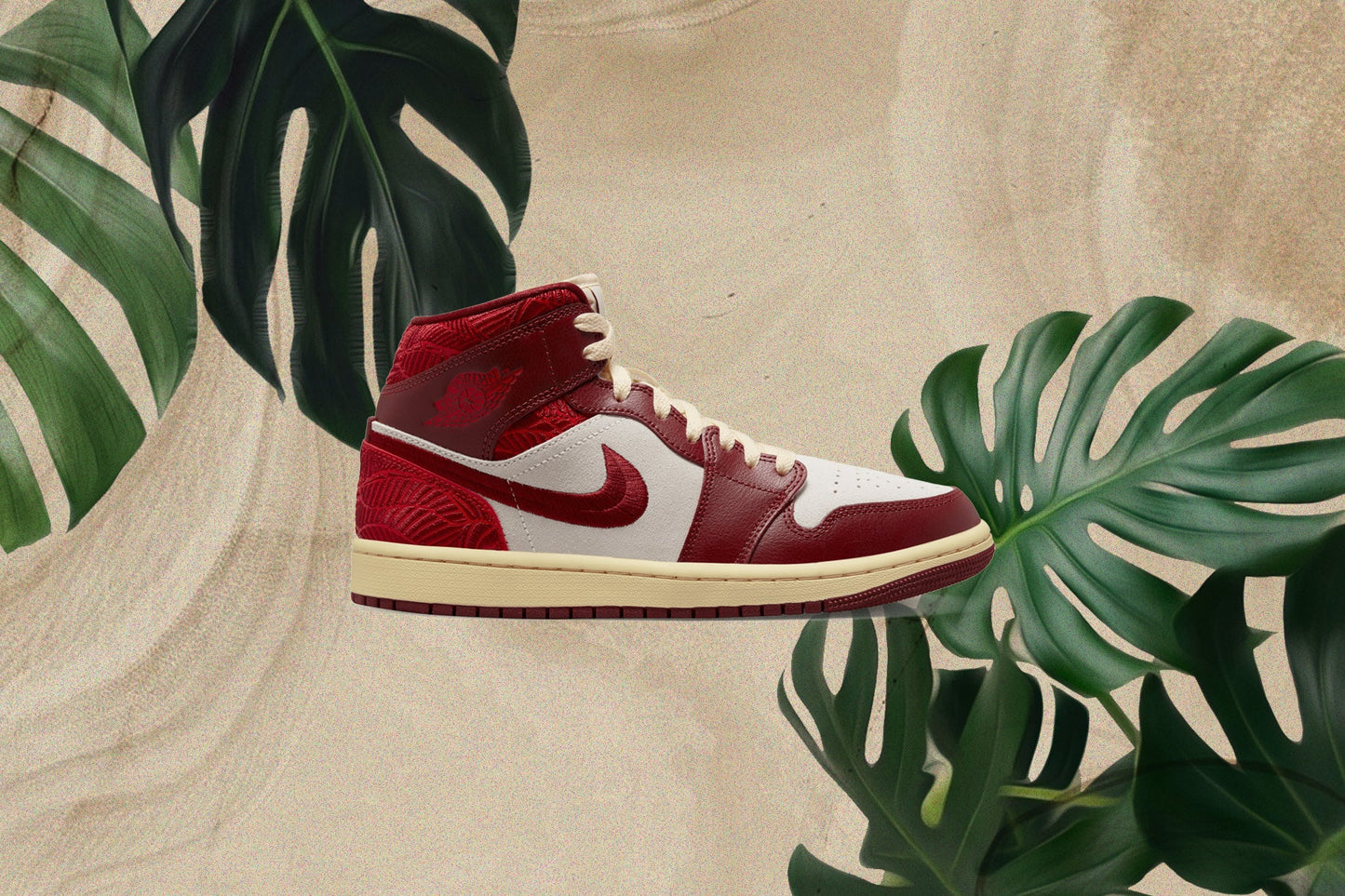Women's Air Jordan 1 Mid SE Tiki Leaf - Team Red/University Red/Muslin