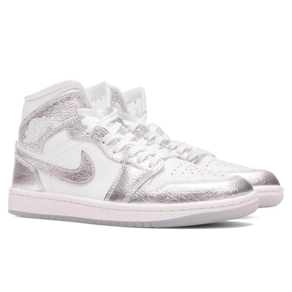 Women's Air Jordan 1 Mid - White/Metallic Silver/Wolf Grey
