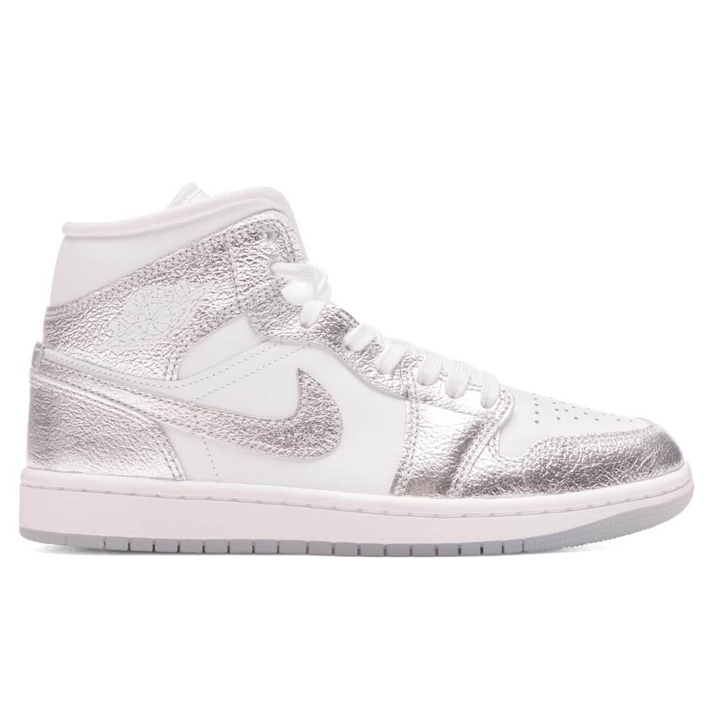 Women's Air Jordan 1 Mid - White/Metallic Silver/Wolf Grey