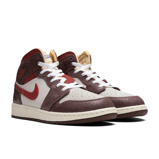 Air Jordan 1 Mid SE (GS) - Coconut Milk/Varsity Red/Dark Pony