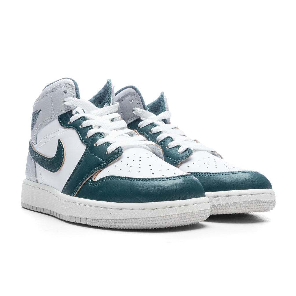 Air Jordan 1 Mid SE (GS) - White/Oxidized Green/Sail/Neutral Grey