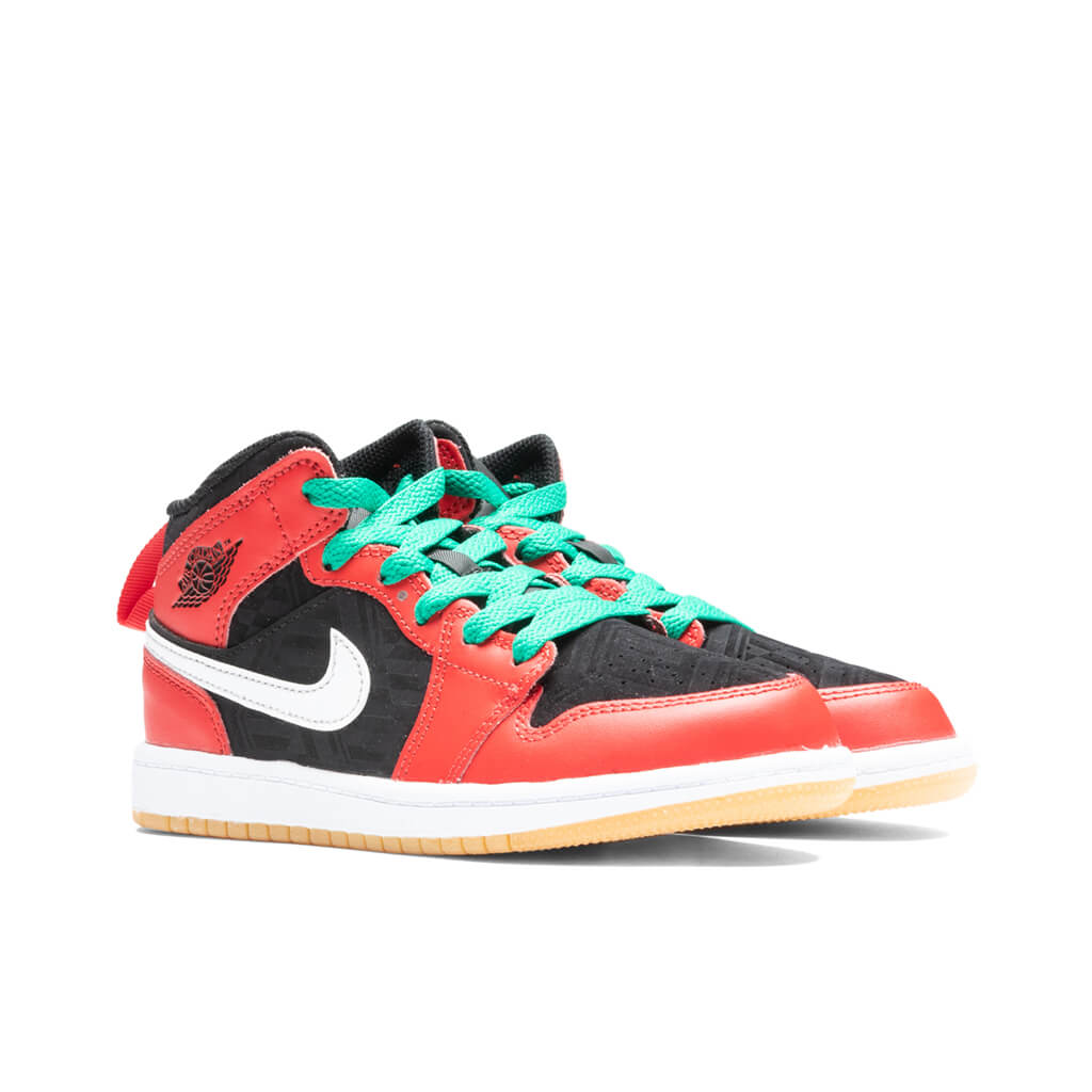 Air Jordan 1 Mid SE (PS) - Black/Fire Red/White/Malachite