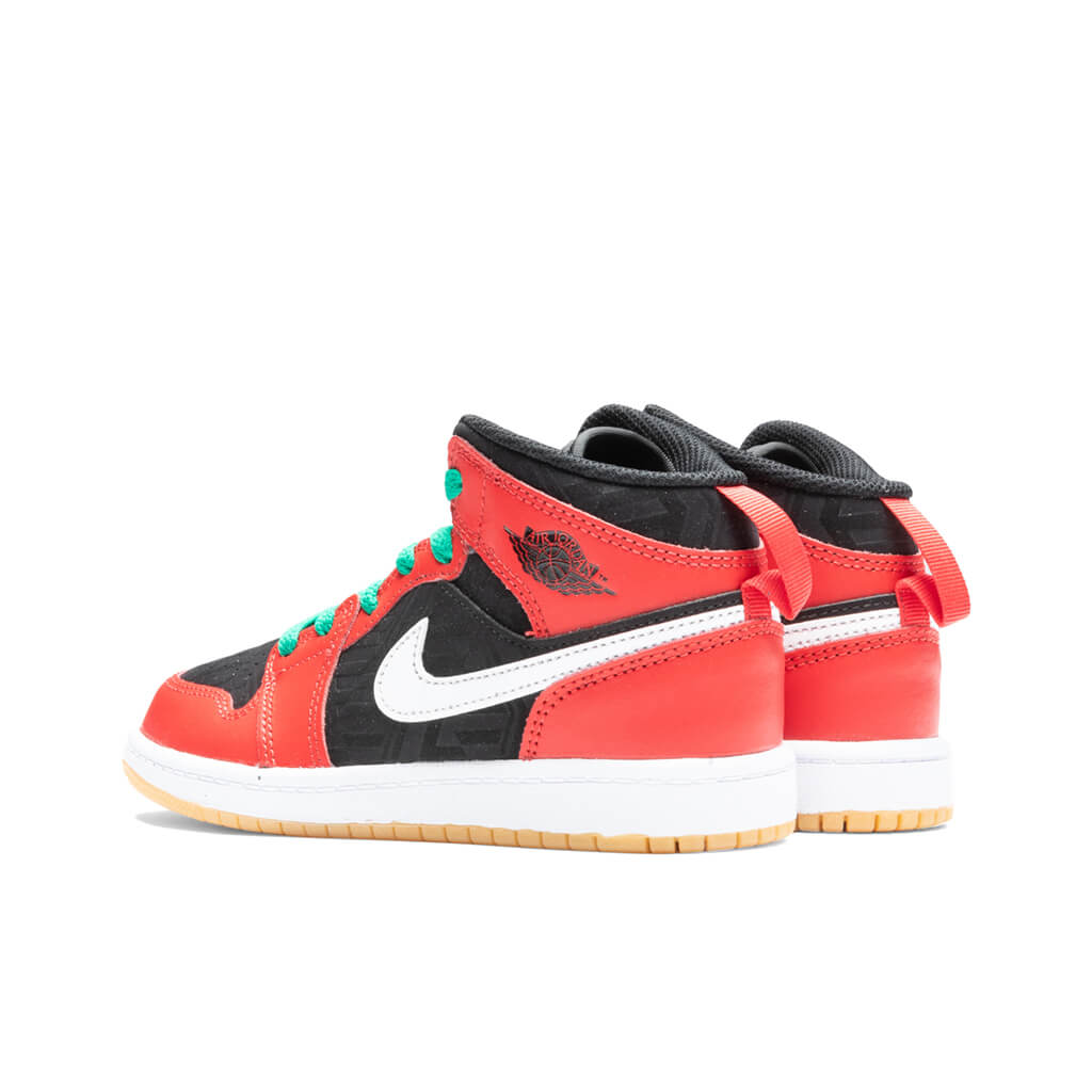 Air Jordan 1 Mid SE (PS) - Black/Fire Red/White/Malachite