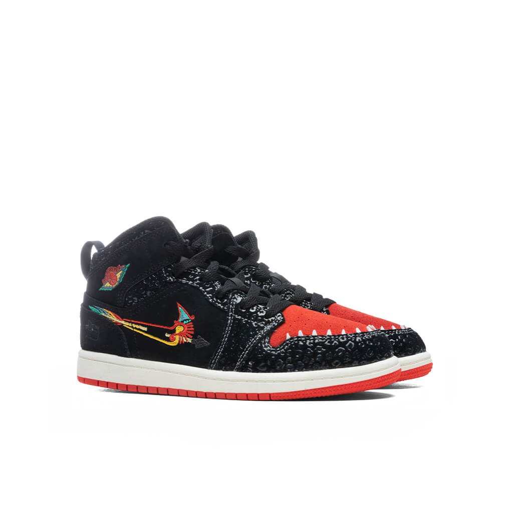 Air Jordan 1 Mid SE (PS) "Siempre Familia" - Black/Chile Red