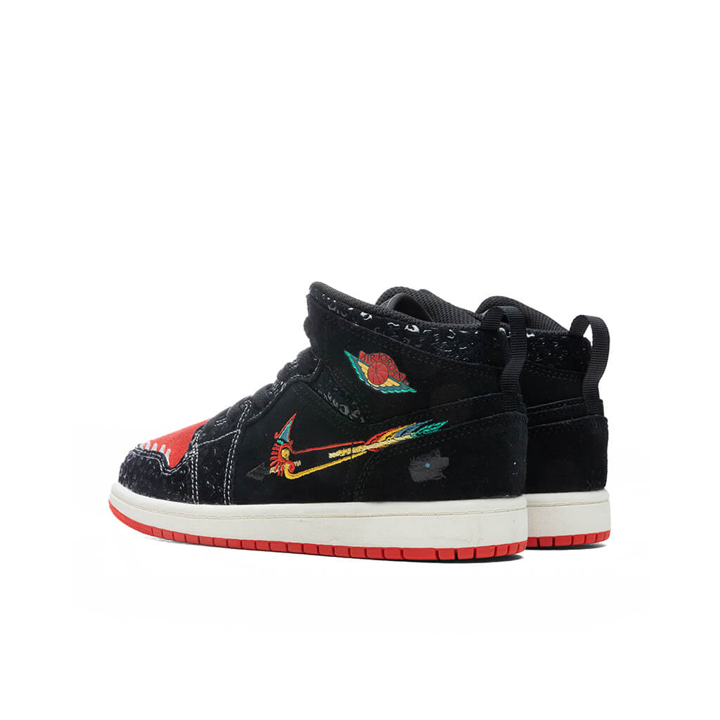 Air Jordan 1 Mid SE (PS) "Siempre Familia" - Black/Chile Red
