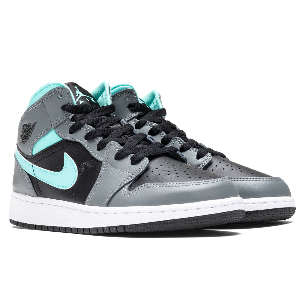 Air Jordan 1 Mid (GS) - Black/Aurora Green/Smoke Grey
