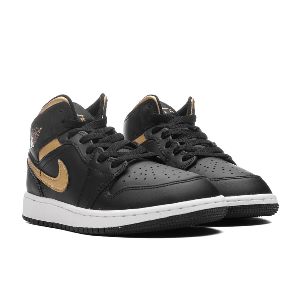 Air Jordan 1 Mid (GS) - Black/Metallic Gold/White