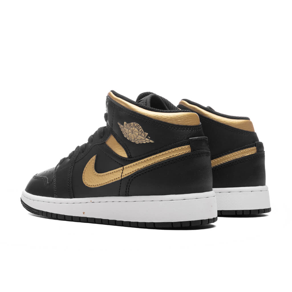 Air Jordan 1 Mid (GS) - Black/Metallic Gold/White