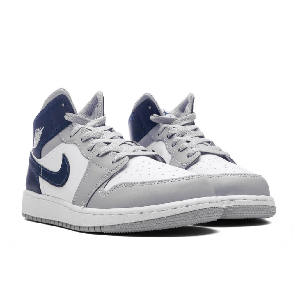 Air Jordan 1 Mid (GS) - White/Midnight Navy/Wolf Grey