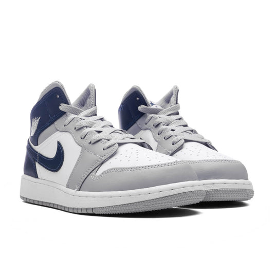 Air Jordan 1 Mid (GS) - White/Midnight Navy/Wolf Grey