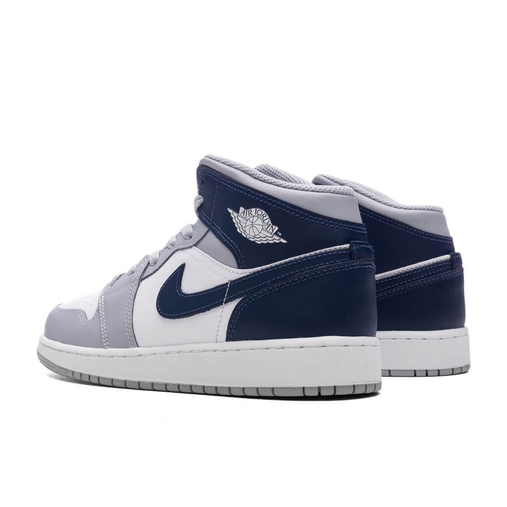 Air Jordan 1 Mid (GS) - White/Midnight Navy/Wolf Grey