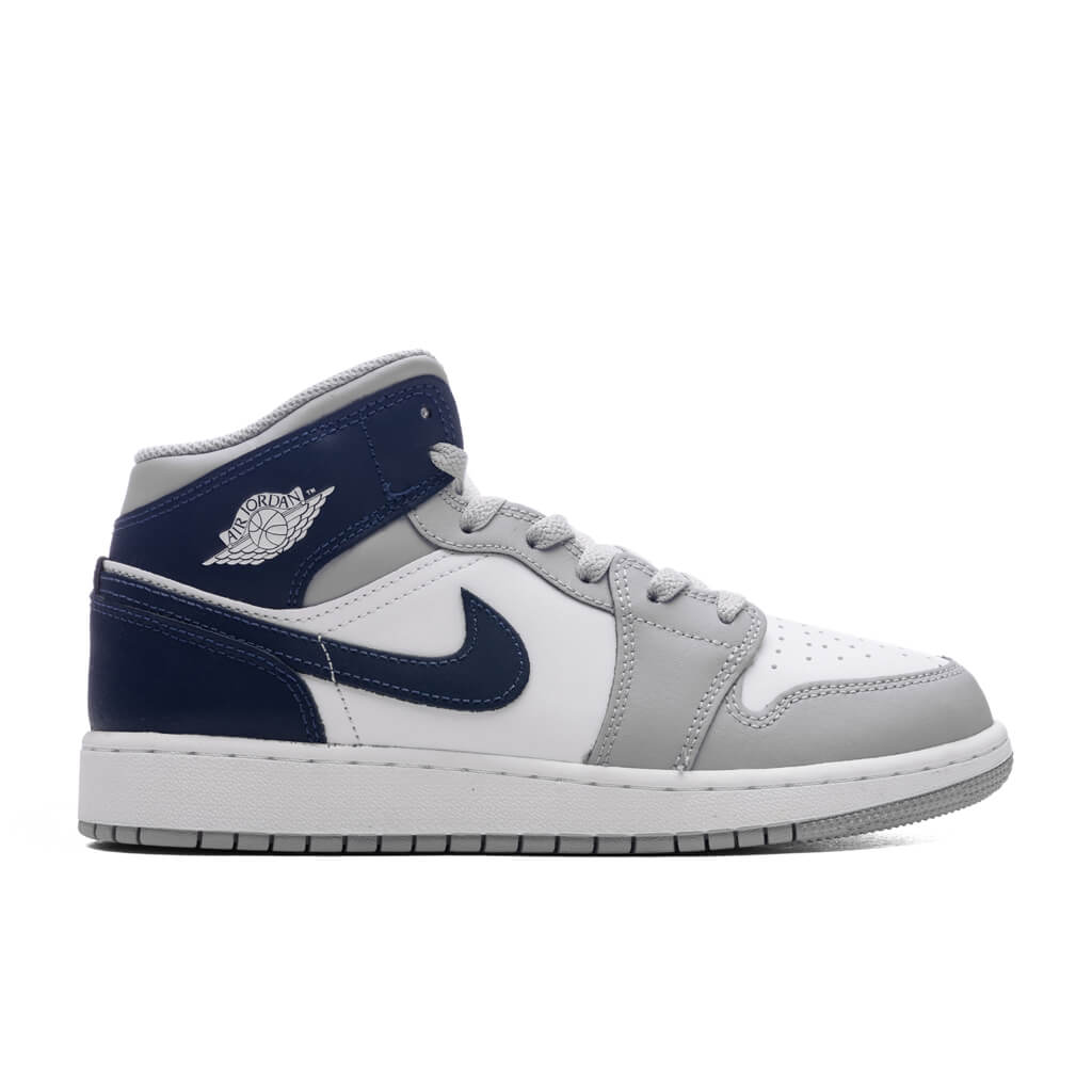 Air Jordan 1 Mid (GS) - White/Midnight Navy/Wolf Grey