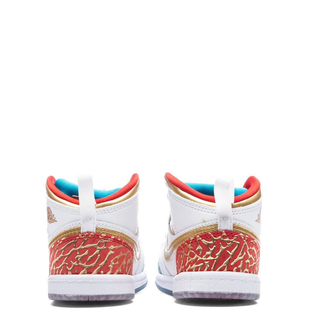 Air Jordan 1 Mid (TD) - White/Metallic Gold/University Red