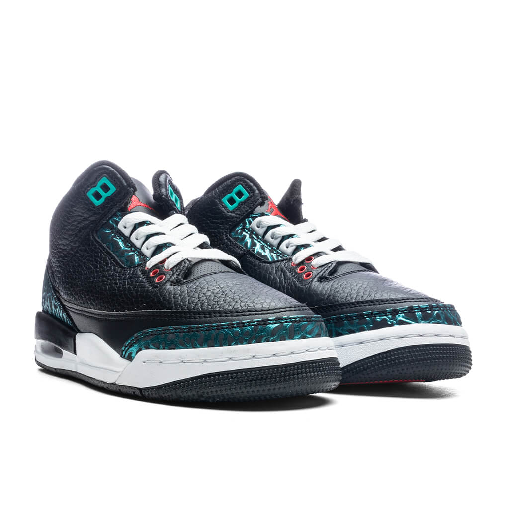 Air Jordan 3 Retro (GS) 'Moto' - Black/Siren Red/Hyper Jade