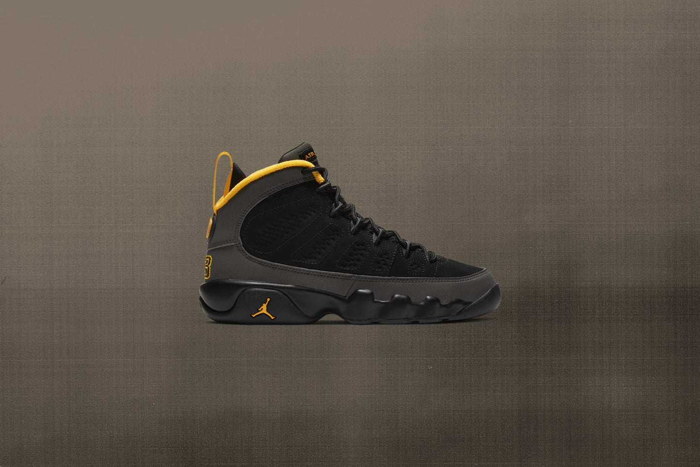 Air Jordan 9 Retro (GS) "University Gold" - Black/Dark Charcoal