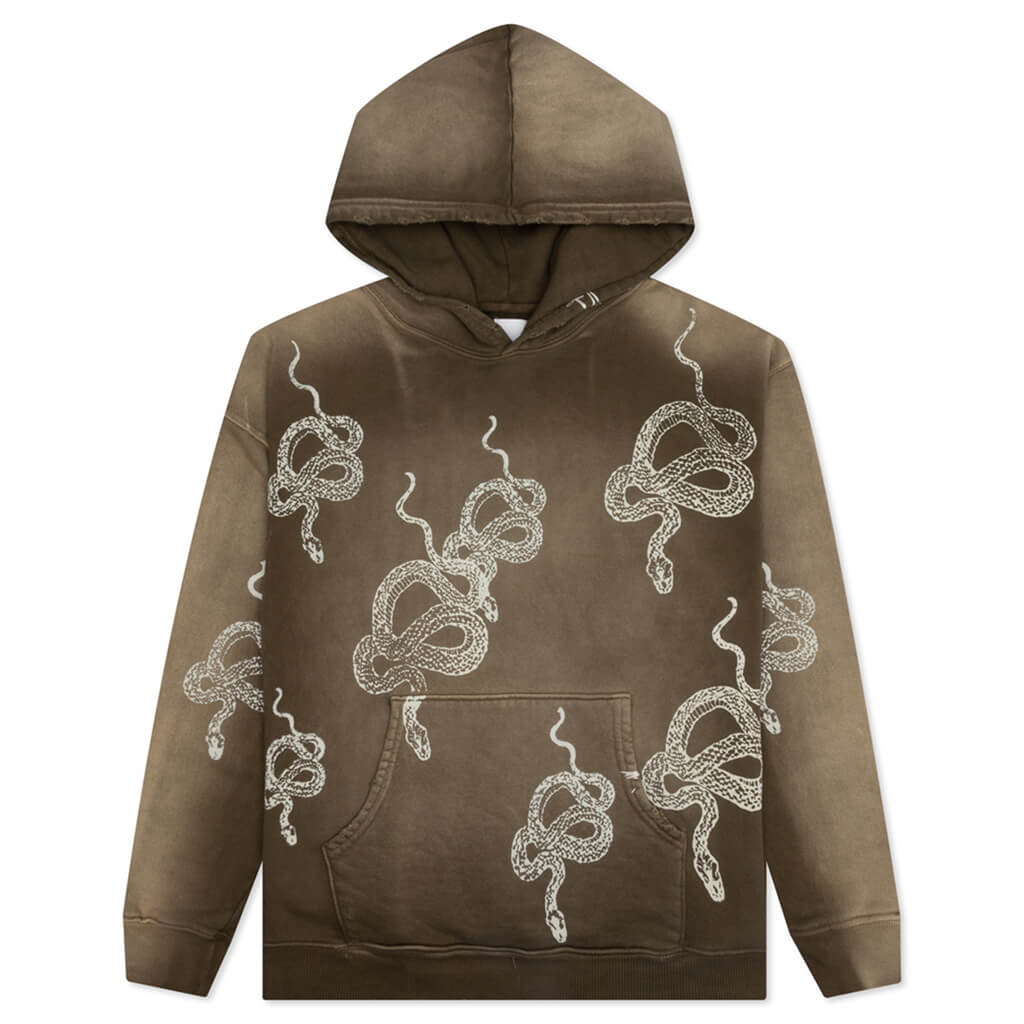 Snake Print Bleached Hoodie - Dark Moss