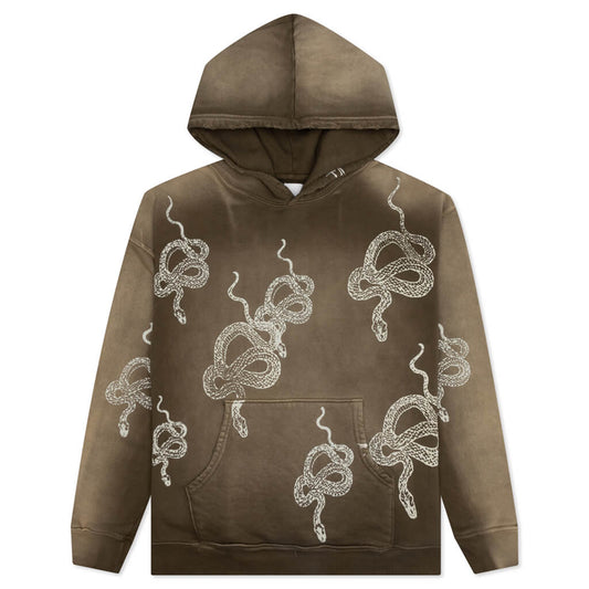 Snake Print Bleached Hoodie - Dark Moss