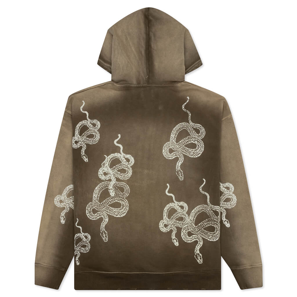 Snake Print Bleached Hoodie - Dark Moss