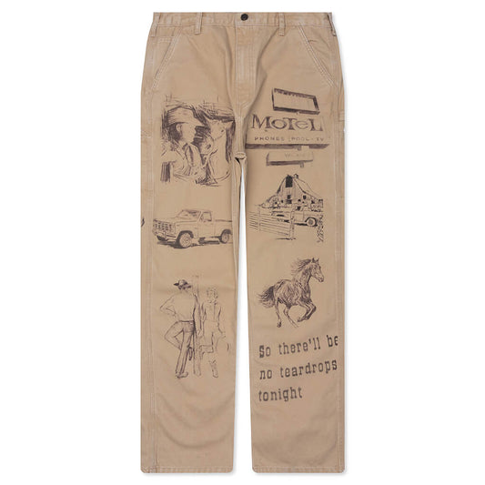 All Over Print Painters Canvas Pant - Tan