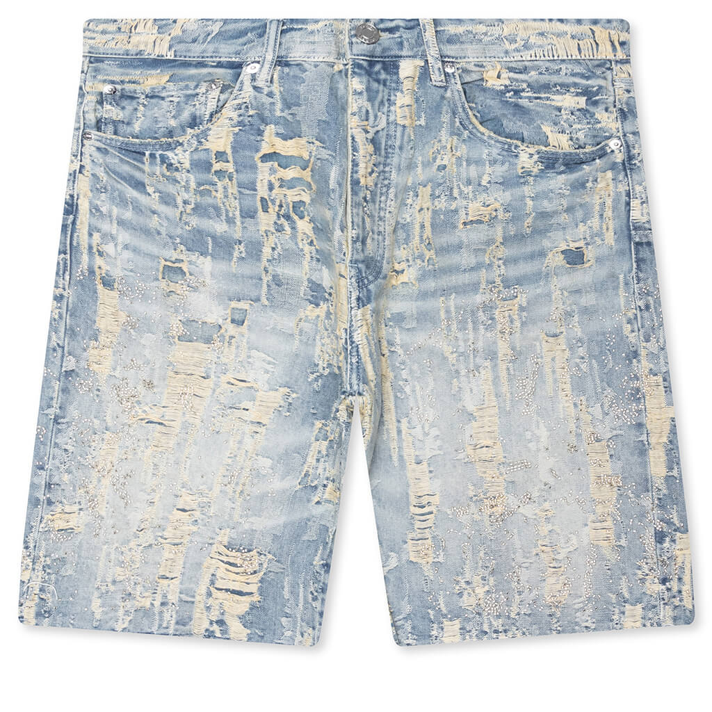 Bead Splatter Destroy Shorts - Light Indigo