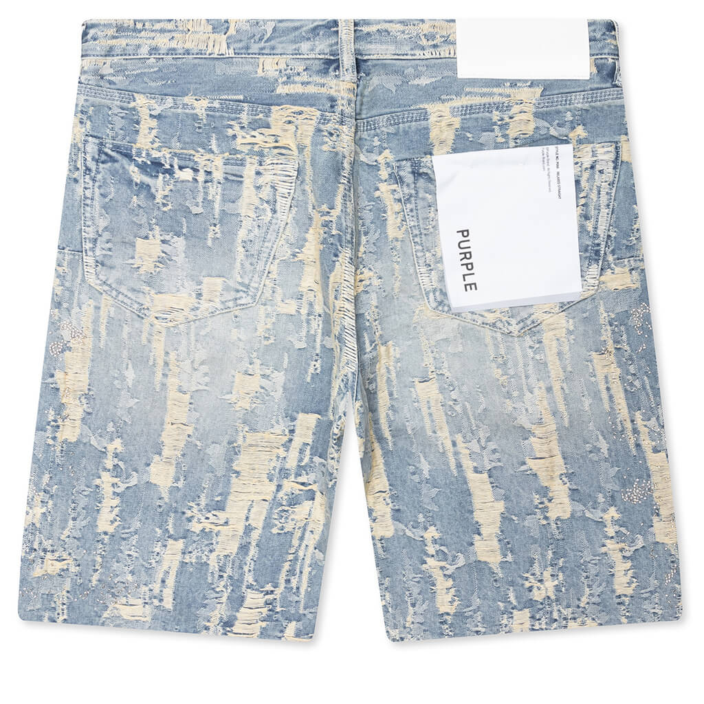 Bead Splatter Destroy Shorts - Light Indigo