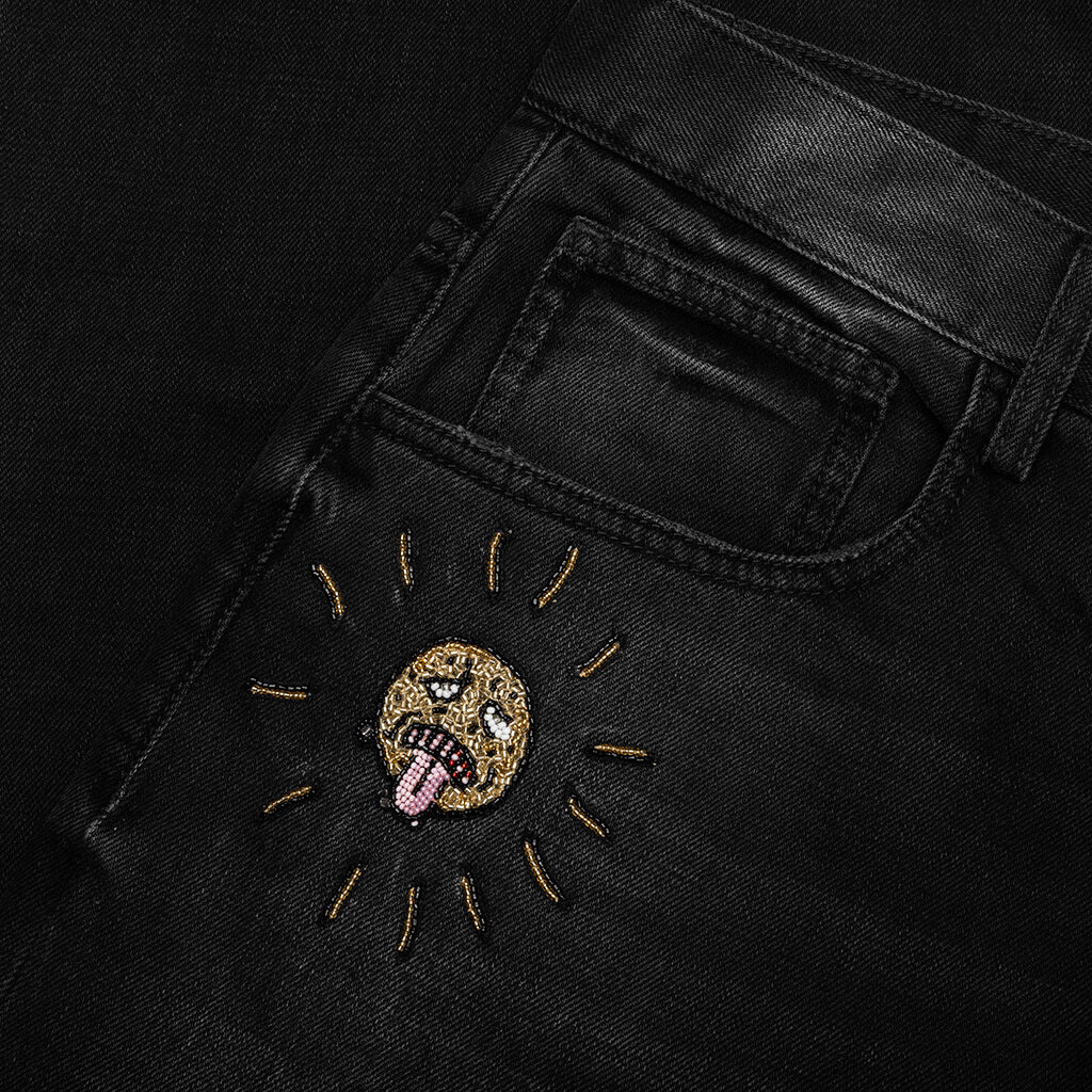Beaded Sun Wide Jeans - Charcoal Wash