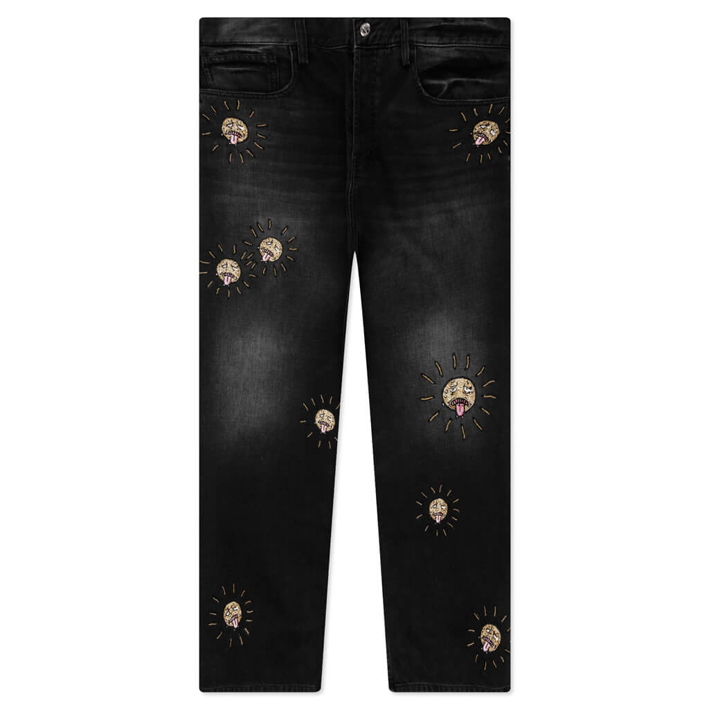 Beaded Sun Wide Jeans - Charcoal Wash