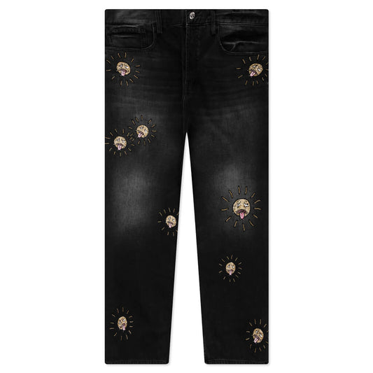 Beaded Sun Wide Jeans - Charcoal Wash