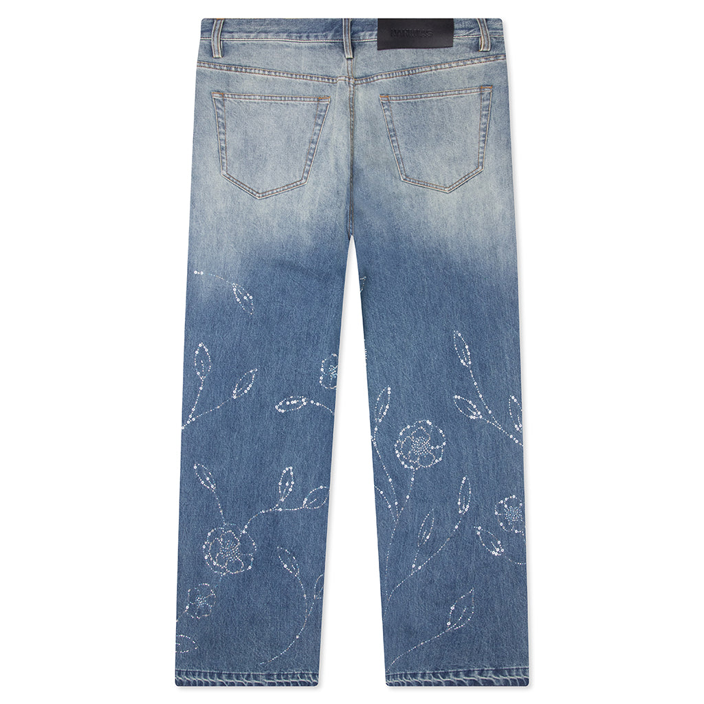 Beaded Wide Jeans - Dark Wash