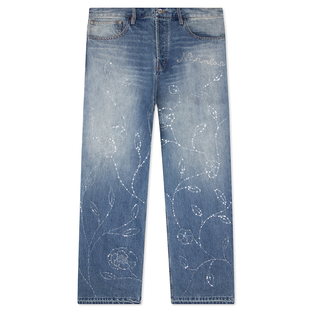 Beaded Wide Jeans - Dark Wash