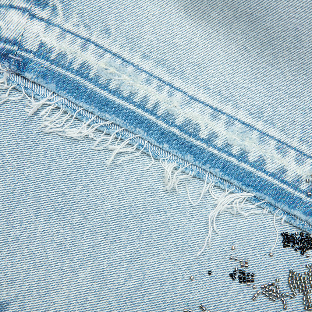 Beaded Splatter Denim Shorts - Light Indigo