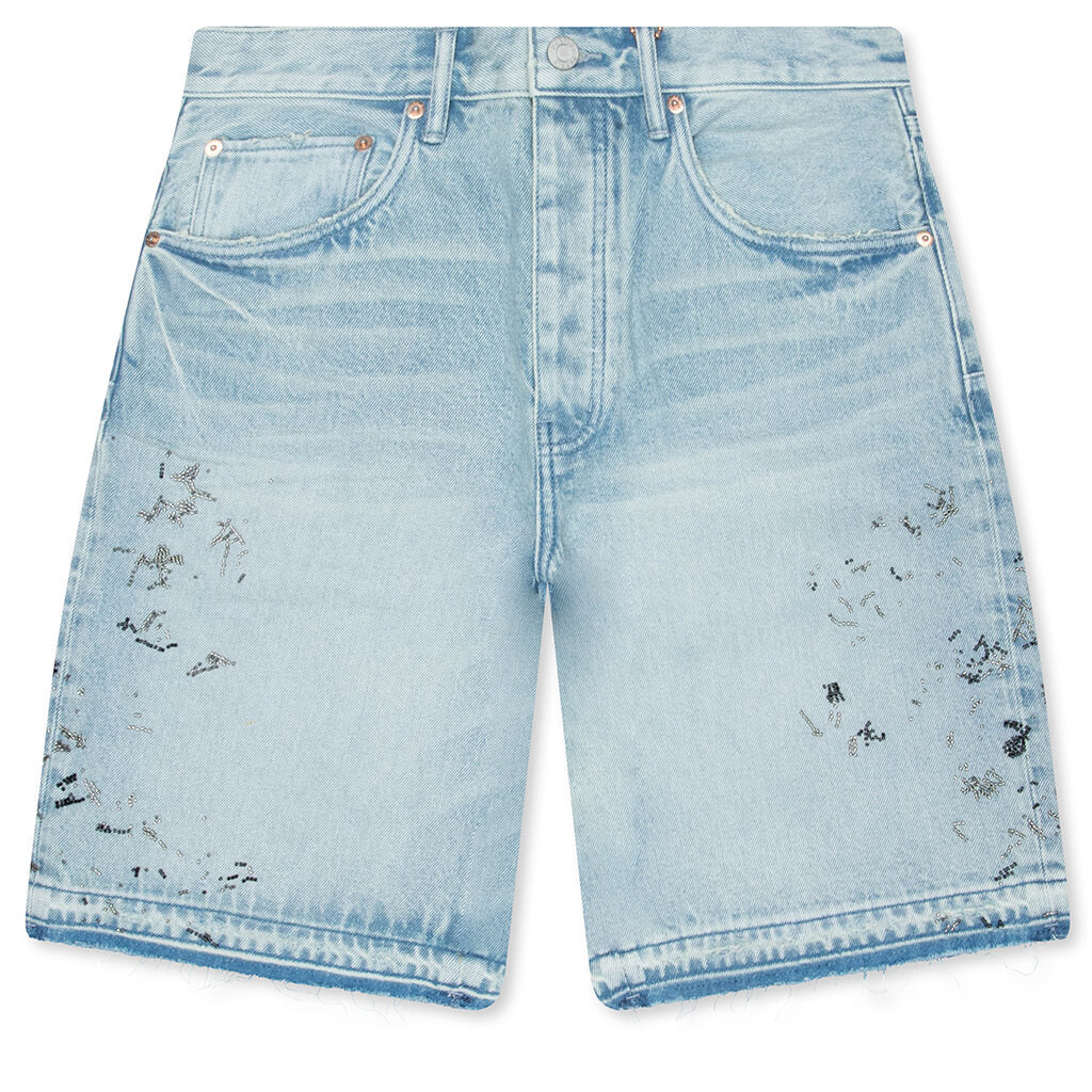 Beaded Splatter Denim Shorts - Light Indigo