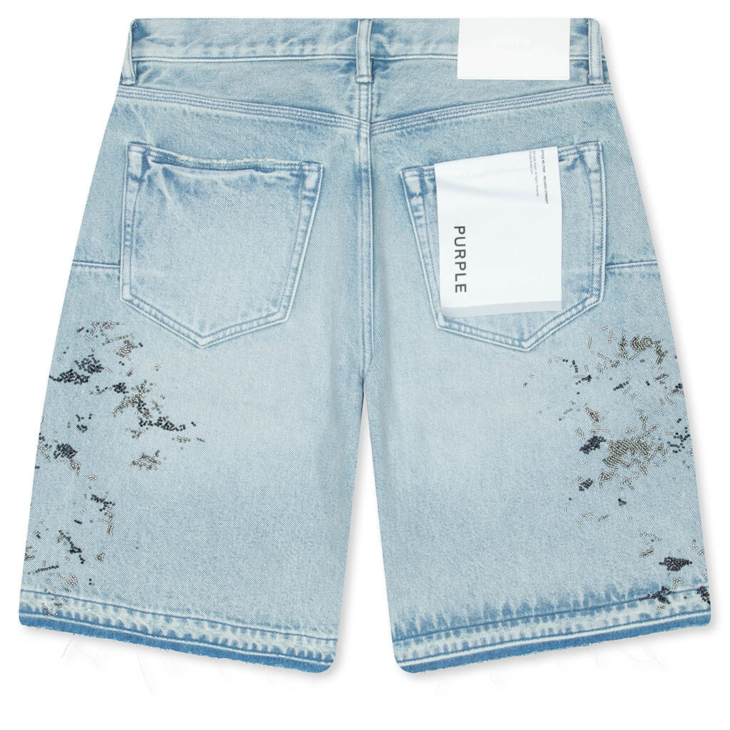 Beaded Splatter Denim Shorts - Light Indigo