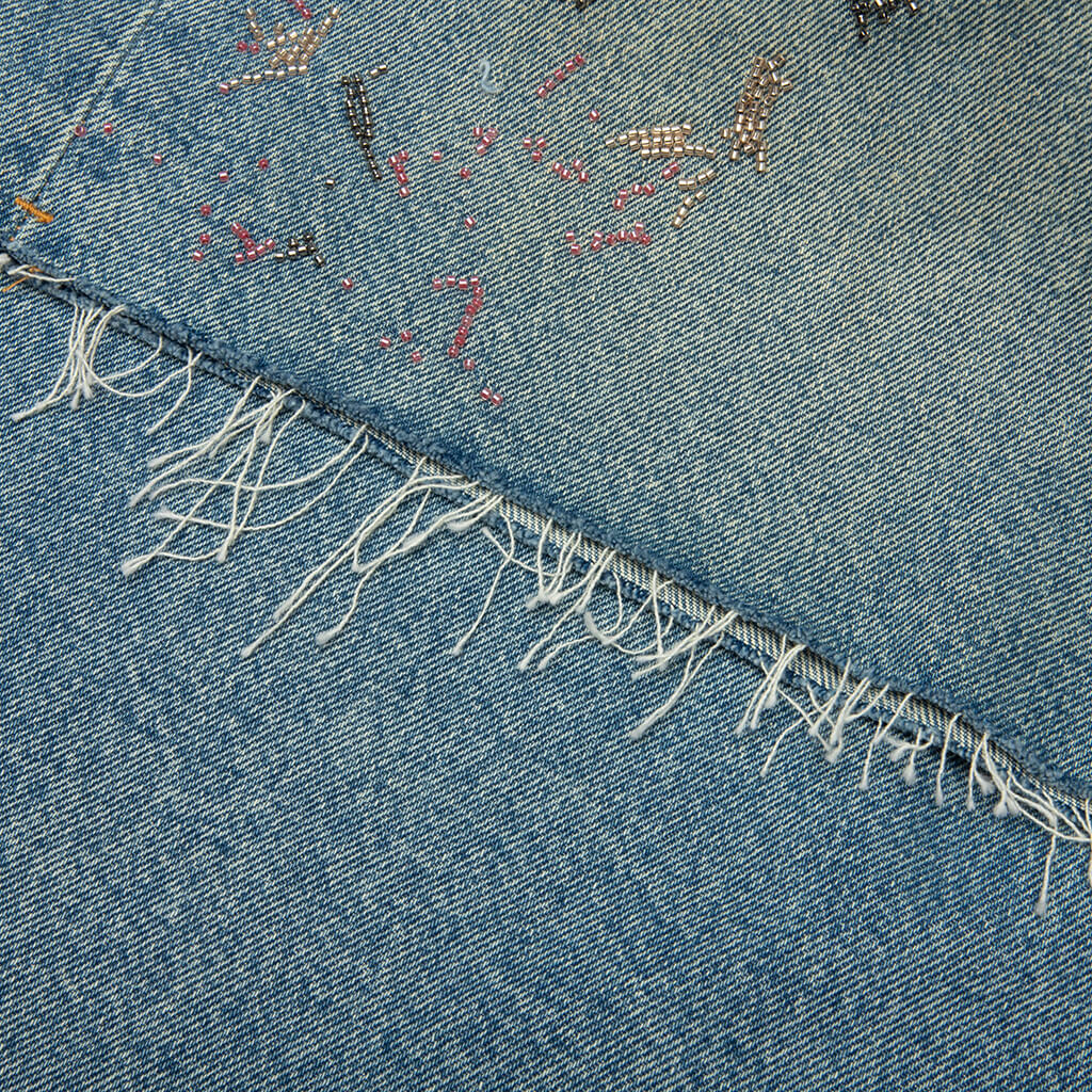 Beaded Splatter Denim Shorts  - Mid Indigo