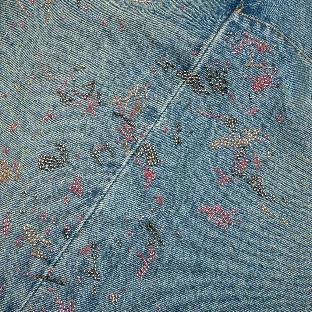 Beaded Splatter Denim Shorts  - Mid Indigo