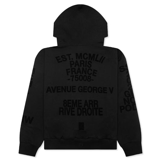 Boxy Fit Hoodie With Zip And Pocket Base - Black