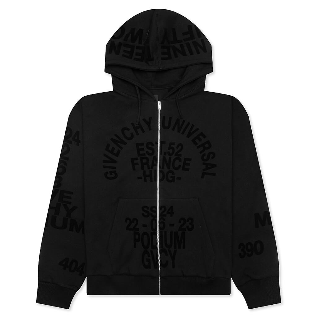 Boxy Fit Hoodie With Zip And Pocket Base - Black