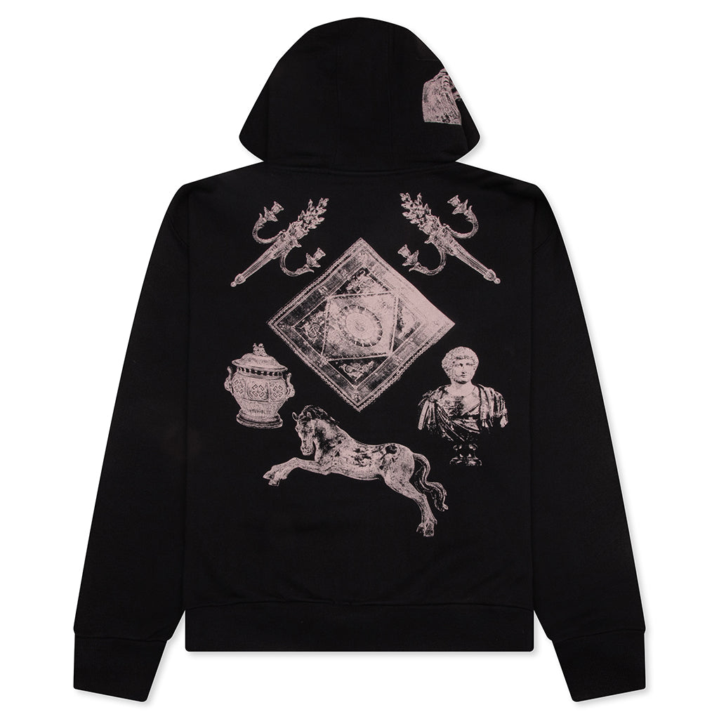 Fleece Zipped Hoodie with Hubert Objects Print- Black