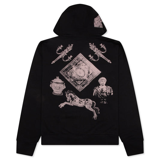 Fleece Zipped Hoodie with Hubert Objects Print- Black