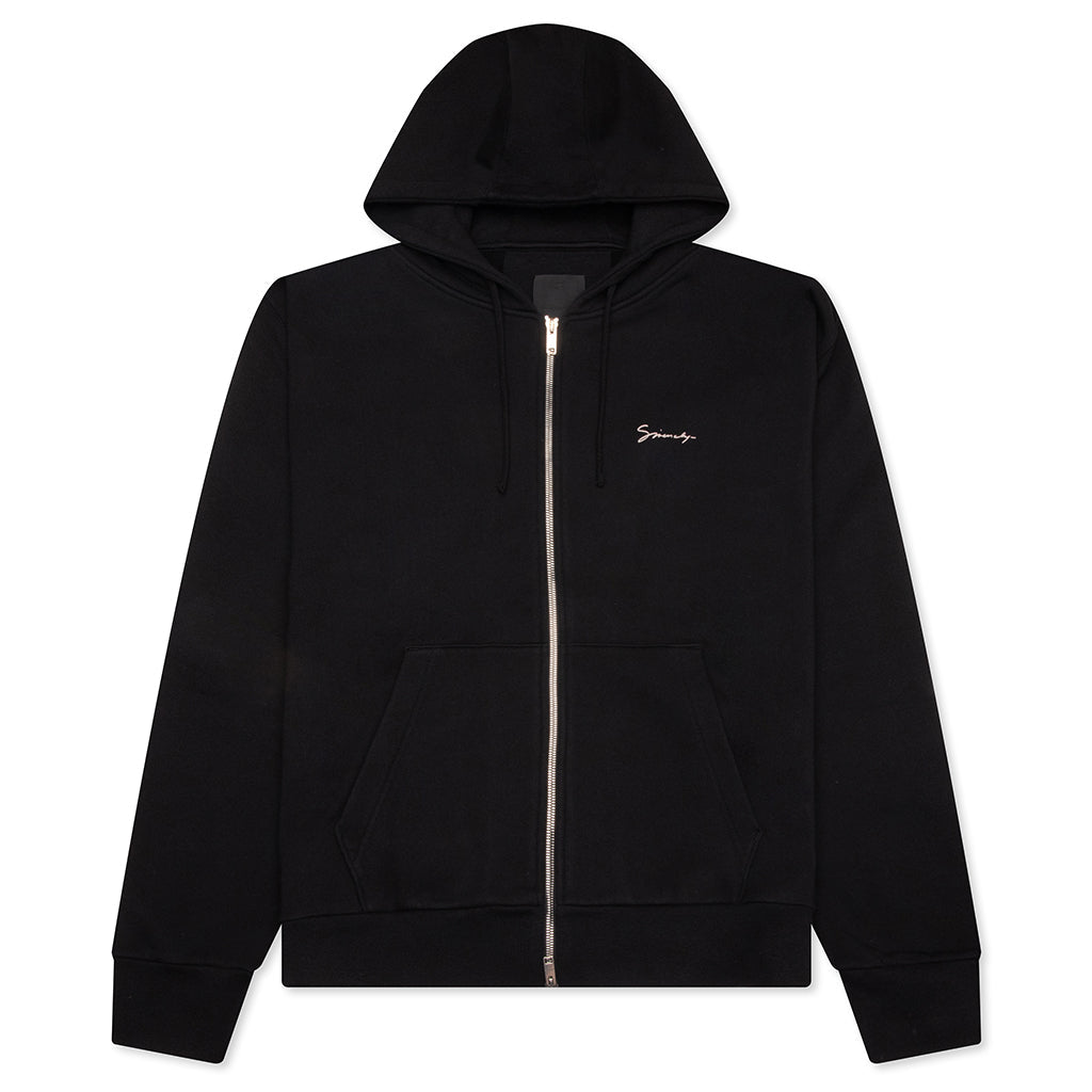 Fleece Zipped Hoodie with Hubert Objects Print- Black