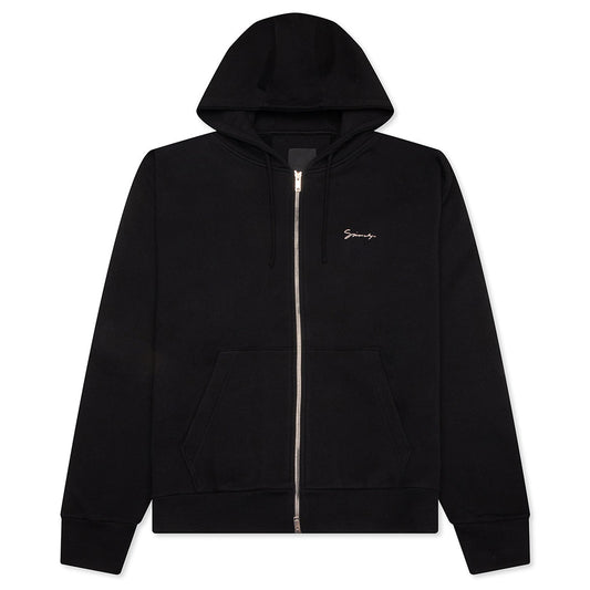 Fleece Zipped Hoodie with Hubert Objects Print- Black