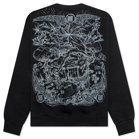 Tarot Print Boxy Fit Long Sleeve T-Shirt - Black