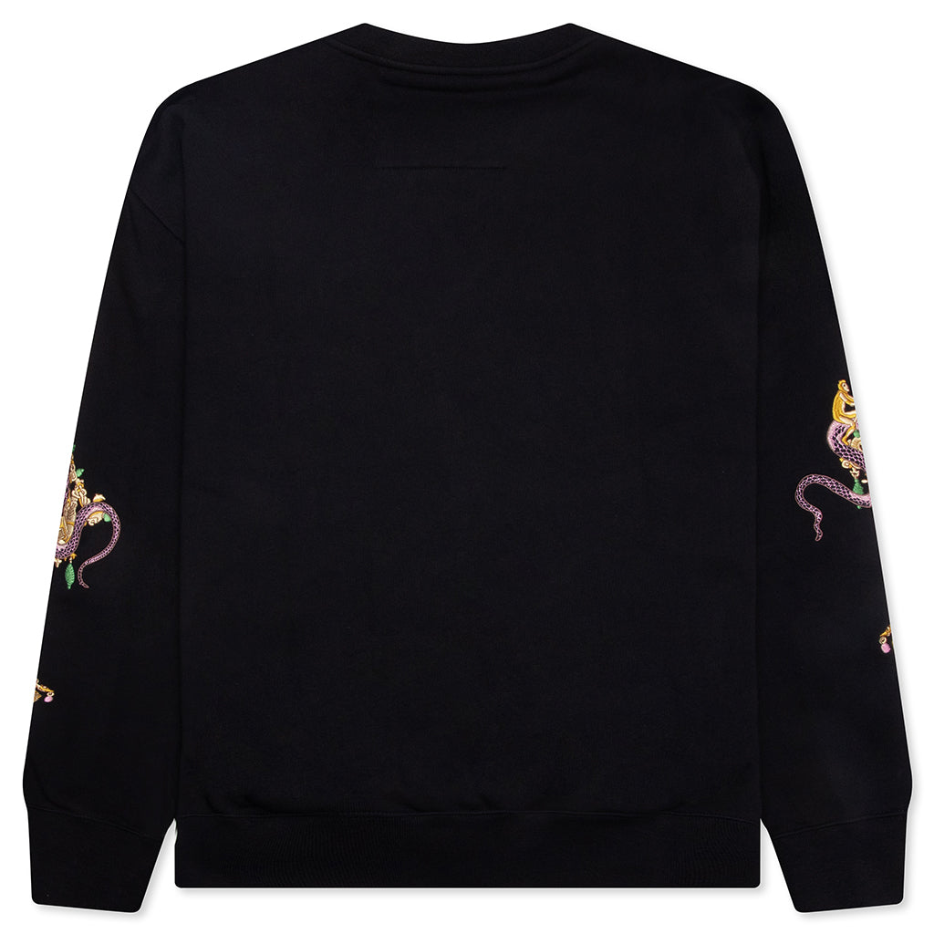 Fleece Sweatshirt with Chandelier and Snake - Black