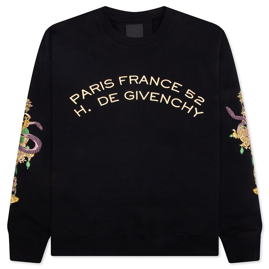 Fleece Sweatshirt with Chandelier and Snake - Black