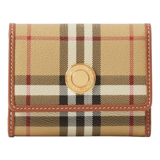 (WMNS) Burberry 25 Small Check Folding Wallet 'Archive Beige Briar Brown' 81098001