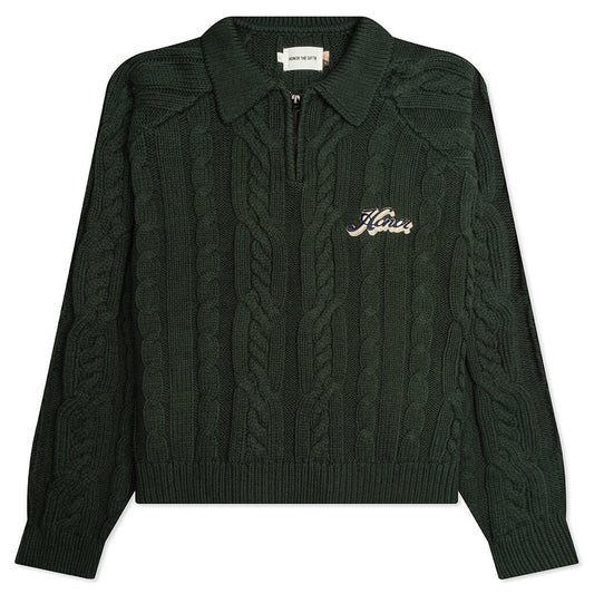 Cable Zip Henley - Green