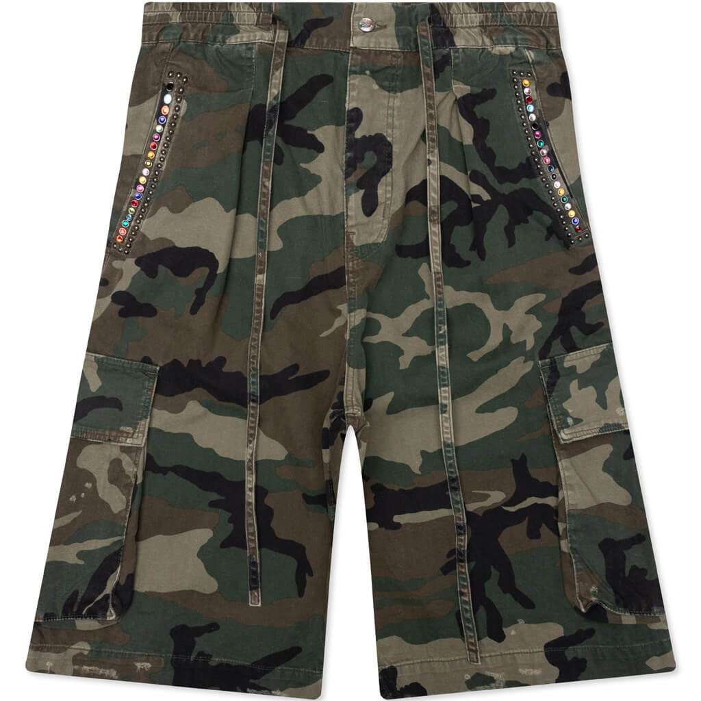 Camo Pleated Cargo Shorts - Camo