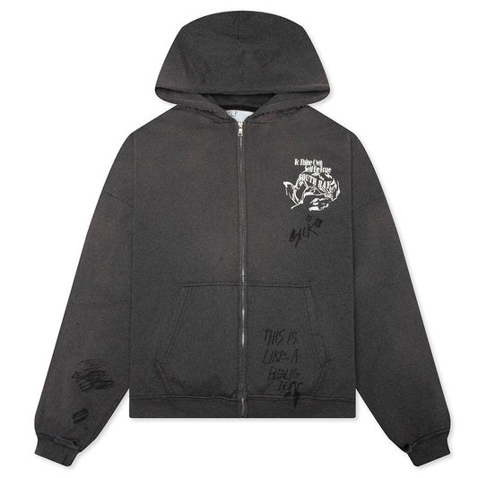 Carrying The Message Zip Hoodie - Vintage Black