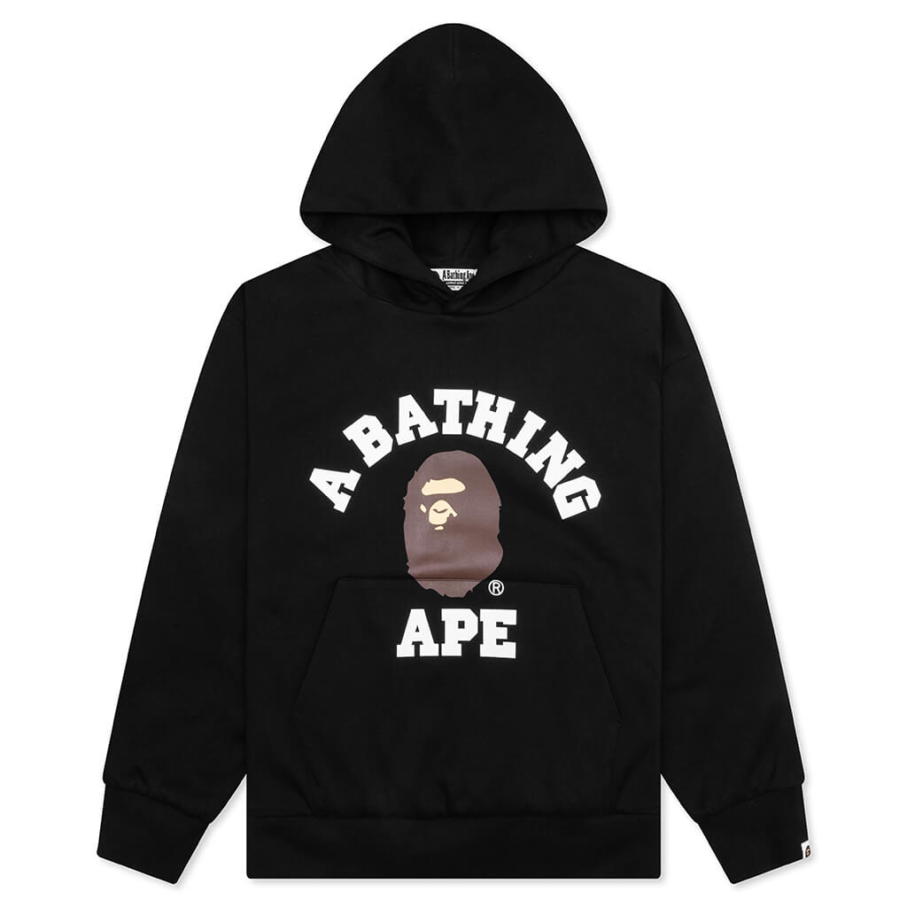 College Puffy Relaxed Fit Pullover Hoodie - Black
