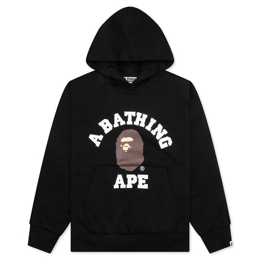 College Puffy Relaxed Fit Pullover Hoodie - Black